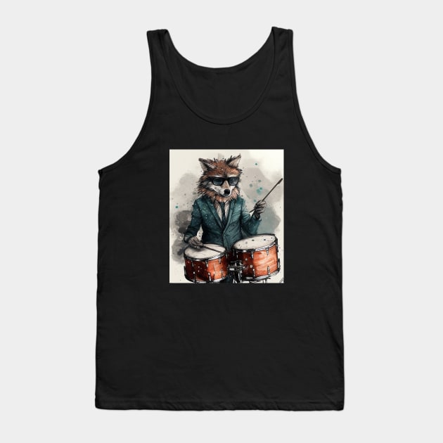 Watercolor Art Wolf Playing Drums Tank Top by SNstore